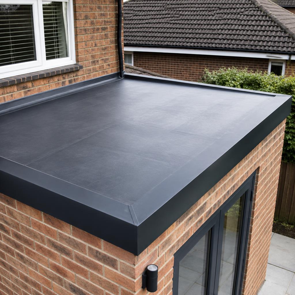 New flat roof membrane on an extension